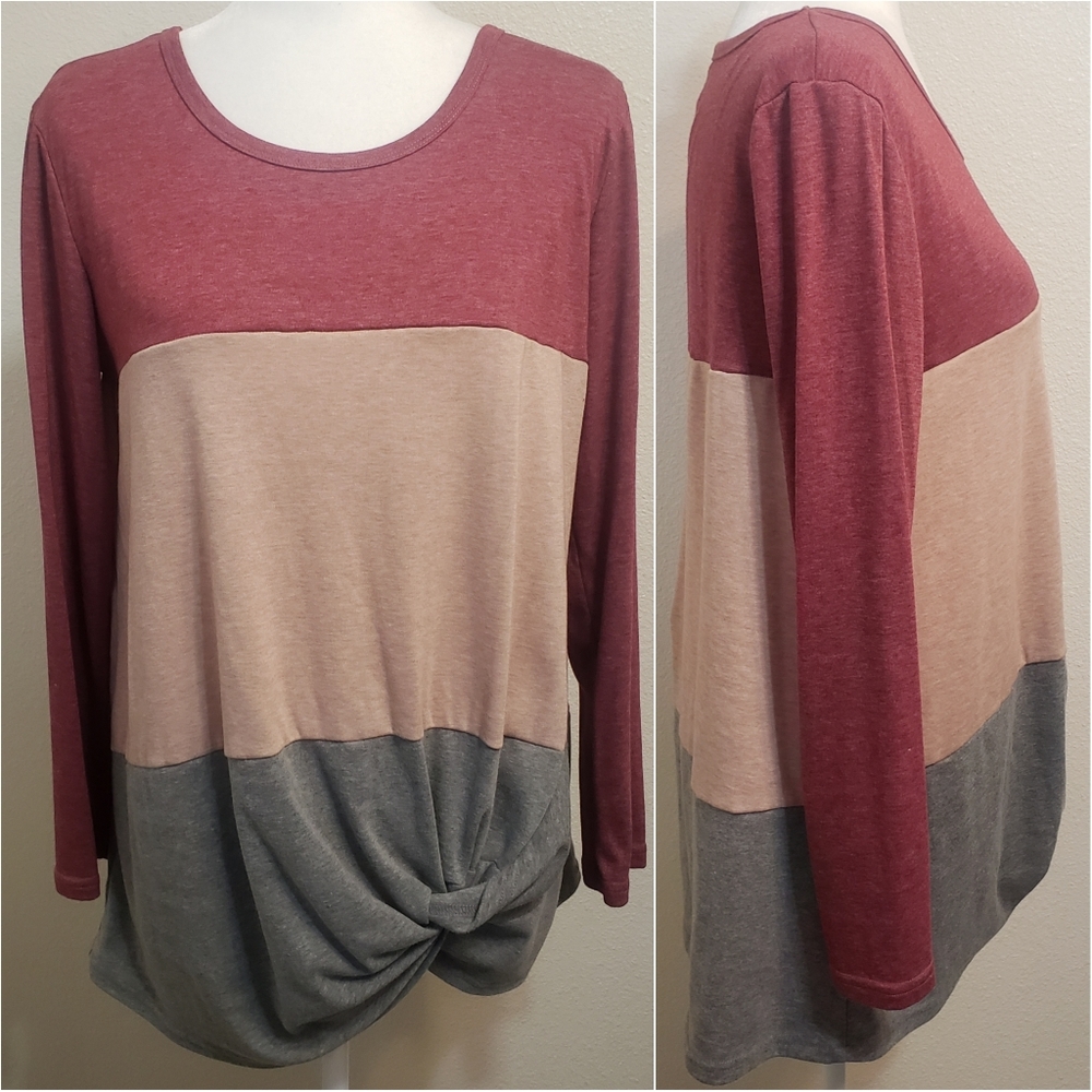 Nwot Color Block Twist Knot Pullover Knit Top, M - image 1